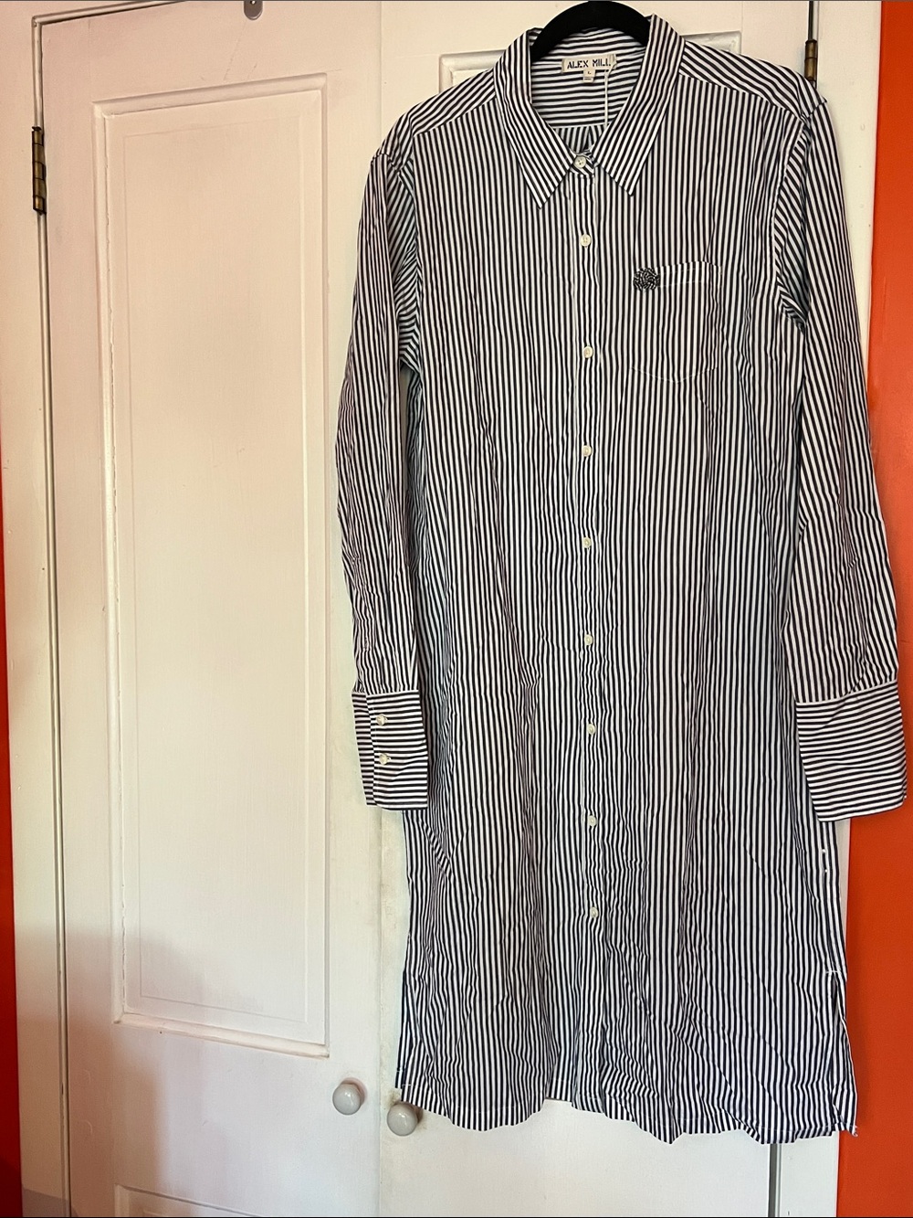 Alex Mill Blue & White Vertical Stripe Button-Up Shirt Dress